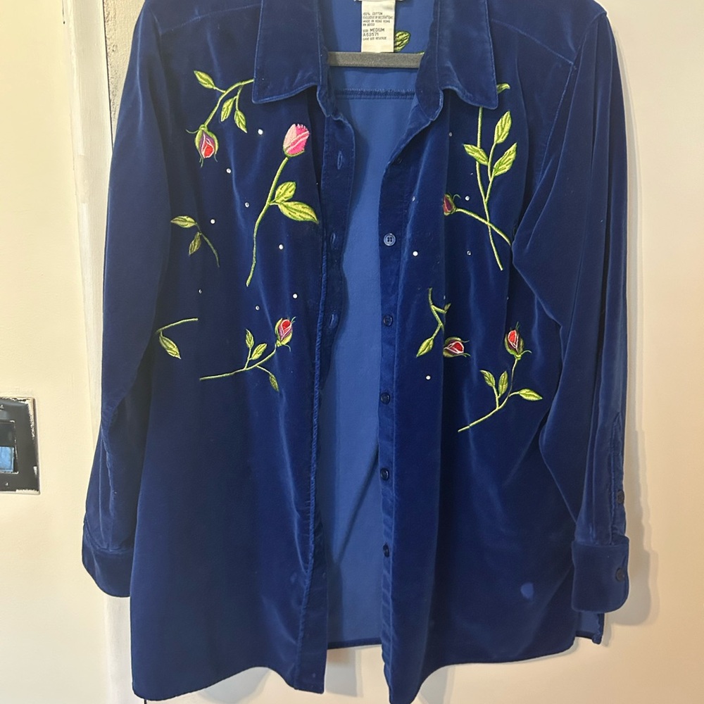 Quacker Factory Blue Embroidered Cotton Shirt